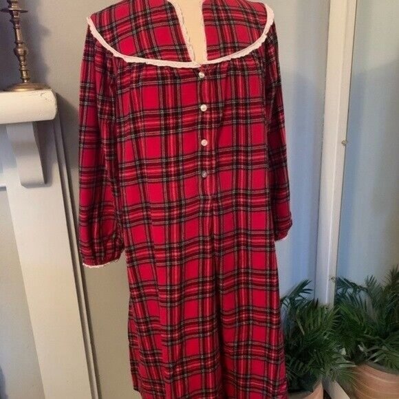 Lanz of Salzburg long Nightgown M red Plaid Cottagecore Prairie Grannycore - Picture 5 of 13